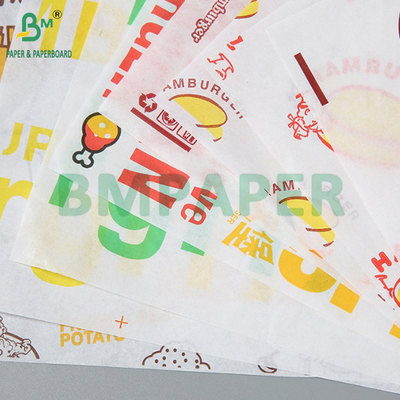 38gm Greaseproof Hamburger 식품 등급 포장용 Waxed 종이 인쇄 가능
